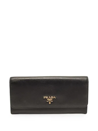 Pre-owned Prada Lux Logo-lettering Wallet In Black