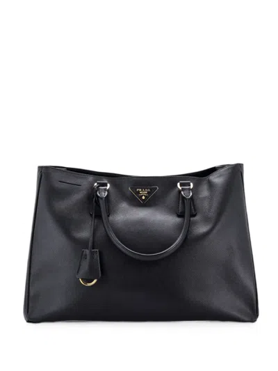 Pre-owned Prada Lux Open Saffiano Leather North South Tote Bag In Black