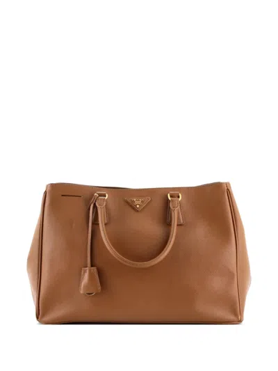Pre-owned Prada Lux Open Saffiano Leather North South Tote Bag In Brown
