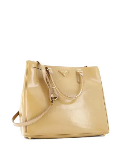 Pre-owned Prada Lux Open Vernice Saffiano Leather Tall Tote Bag In Brown