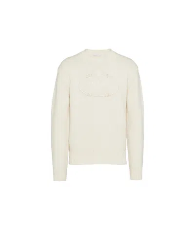 Prada Logo-embroidered Wool-cashmere Jumper In White