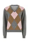 Prada Argyle-pattern V-neck Cashmere Sweater In Grey