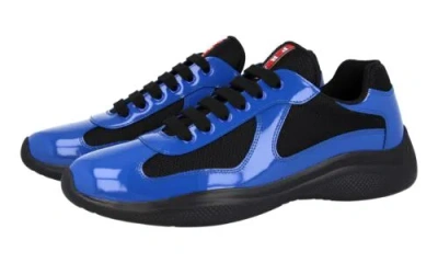 Pre-owned Prada Luxury  Americas Cup Sneakers Shoes 4e3400 Blue/black Leather
