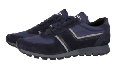 Pre-owned Prada Luxury  Matchrace Sneakers Shoes 2eg382 Blue Suede