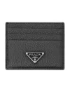Prada Triangle Logo Leather Cardholder In Black