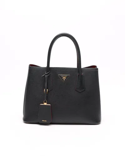 Prada Madium Double Saffiano Bag In Black