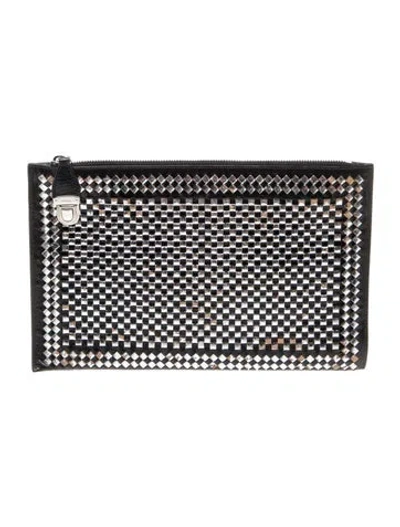 Pre-owned Prada Madras Leather Clutch In Multi