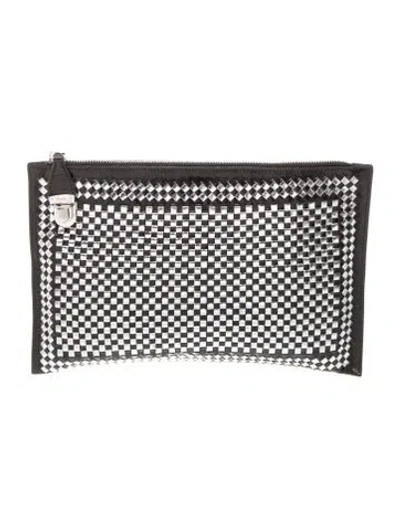 Pre-owned Prada Madras Leather Clutch In Silver