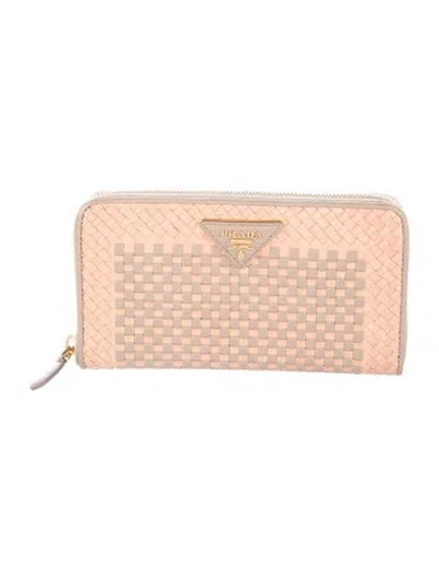 Pre-owned Prada Madras Leather Continental Wallet In Grey/pink
