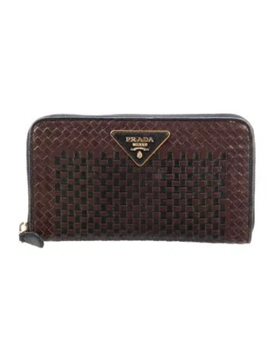 Pre-owned Prada Madras Leather Continental Wallet In Multi