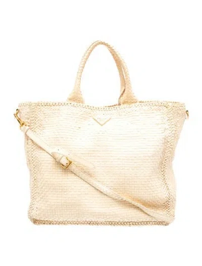 Pre-owned Prada Madras Leather Tote In Neutral