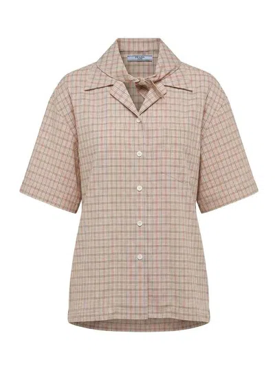 Prada Madras Print Shirt In Neutral