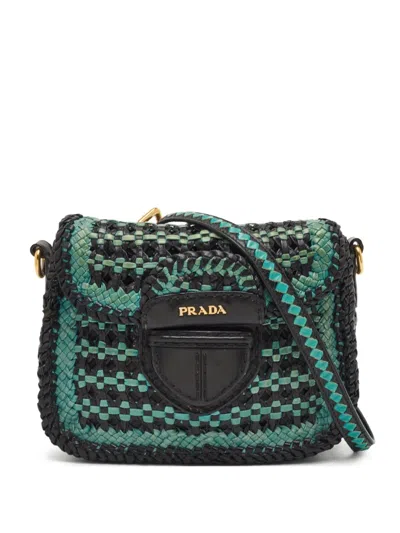 Pre-owned Prada Madras Woven Crossbody Bag In Black