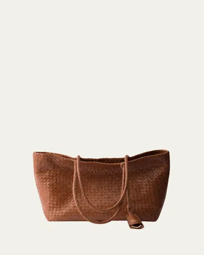 Prada Madras Woven Leather Tote Bag In Brown