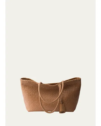 Prada Madras Woven Leather Tote Bag In Sabbia