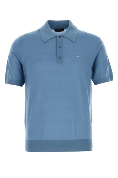 Prada Virgin Wool Polo Shirt In Blue