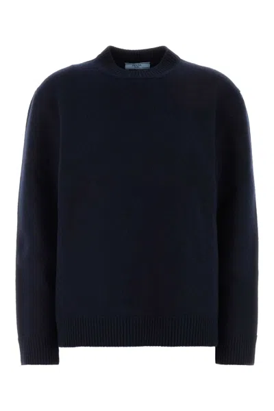 Prada Wool Sweater Round Neck Long Sleeves In Blue