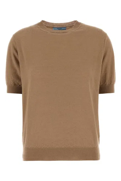 Prada Cashmere Crewneck Sweater In Brown