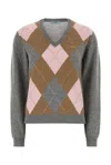 Prada Argyle-pattern V-neck Cashmere Sweater In Multi