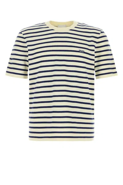 Prada Cotton Striped Crewneck Sweater In Multi