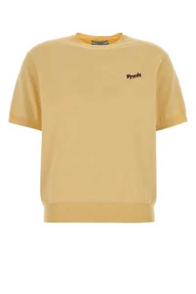 Prada Yellow Logo Crew Neck Sweater In Neutral