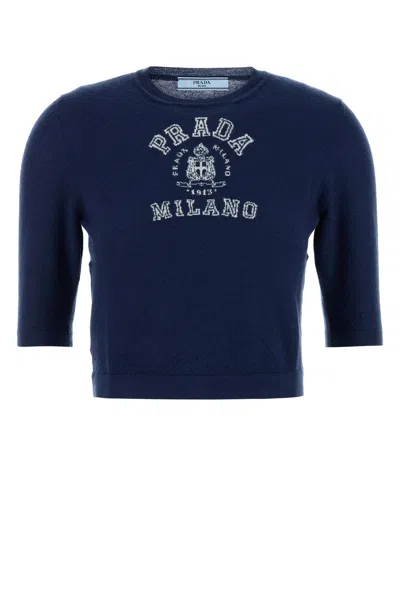 Prada Maglione In Cashmere Blu  Donna