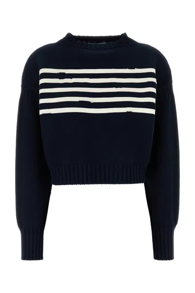 Prada Maglione In Cotone Blu Scuro Donna In Multi