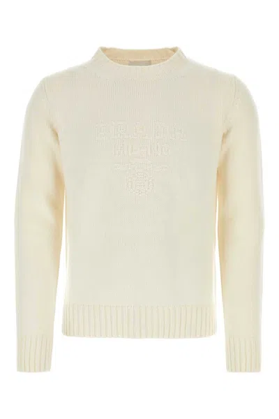 Prada Men Ivory Wool Blend Sweater, S Luxury Sweaters & Knitwear For Men Darveys In Neutral