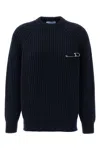 Prada Wool Blend Sweater With Safety Pin Detail In Blue