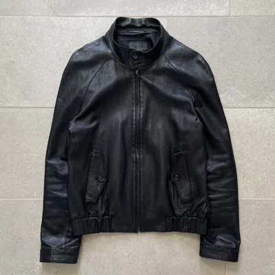 Pre-owned Prada Mainline Cropped Leather Bomber Jacket In Black
