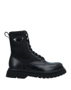 Prada Black Leather Ankle Boot With Logo In Black