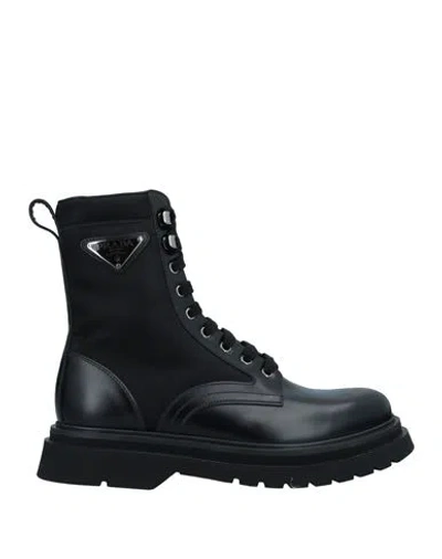 Prada Logo-plaque Panelled Ankle Boots In Black