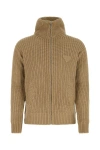 Prada Textured Alpaca Turtleneck Cardigan In Brown