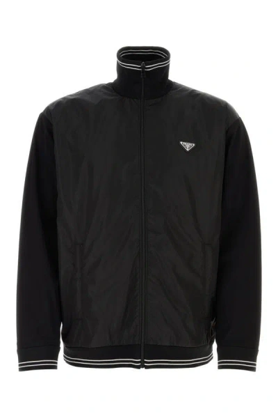 Prada Cotton And Nylon Jacket With Turtleneck Collar In Black