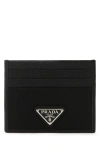 Prada Saffiano Card Case With Logo Triangle In Black