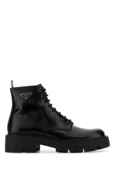 PRADA PRADA MEN BLACK LEATHER ANKLE BOOTS