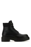 Prada Logo-plaque Leather Ankle Boots In Black
