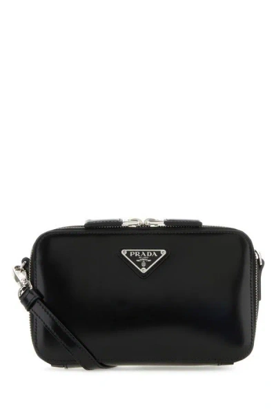 Prada Man Black Leather Brique Crossbody Bag