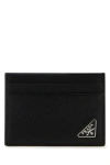 Prada Black Saffiano Card Holder With Logo In Black