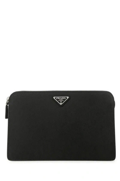 PRADA PRADA MAN BLACK LEATHER CLUTCH