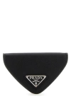 Prada Triangular Textured Leather Coin Purse In Black