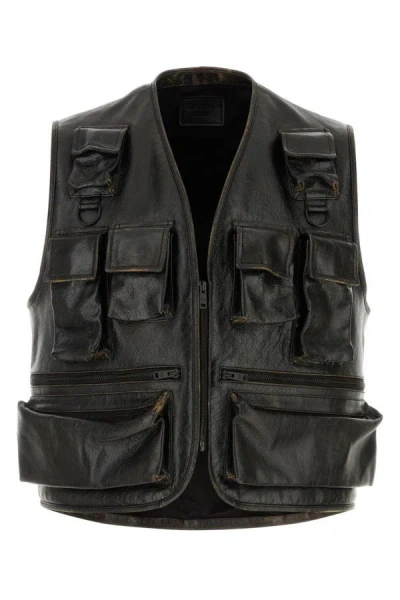 Prada Man Black Leather Waistcoat