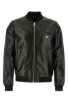 Prada Men Black Nappa Leather Reversible Bomber Jacket In Black