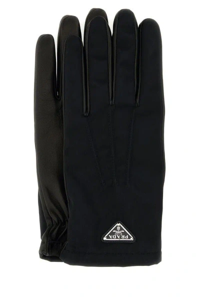Prada Man Black Nylon And Nappa Leather Gloves