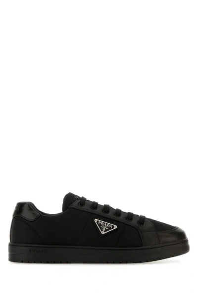 Prada Man Black Re-nylon And Nappa Leather Downtown Sneakers
