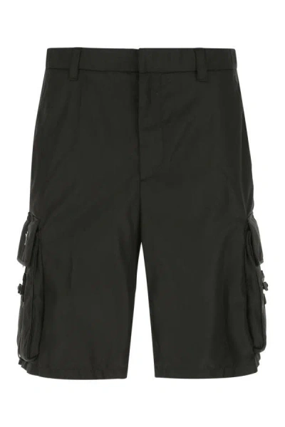 Prada Man Black Re-nylon Bermuda Shorts In Brown