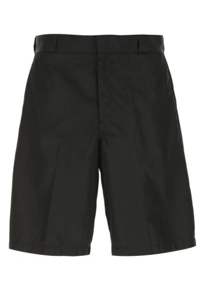 Prada Man Black Re-nylon Bermuda Shorts In Brown