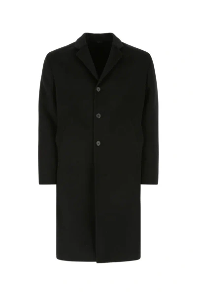 Prada Cappotto In Misto Lana Nera Uomo In Black