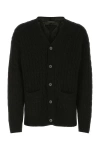 Prada Oversize V-neck Cardigan With Cable Knit Pattern In Black
