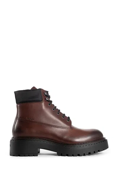 Prada Brown Calf Leather Boots With Modern Accents